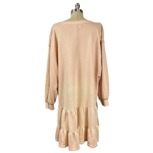 Free People Sweatshirt Dress Sunny Side Tiered Ruffle Ombre Blush Ivory (Sz XL) - Picture 4 of 12